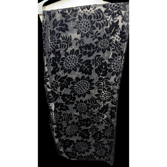 Gothic Floral Black  Velvet Burnout Scarf - Picture 2 of 8